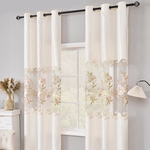 Cortinas Opacas Bordadas Spliced Estilo Europeo Floral Jacquard Malla Paneles De Ventana Para Sala Decoración Elegante