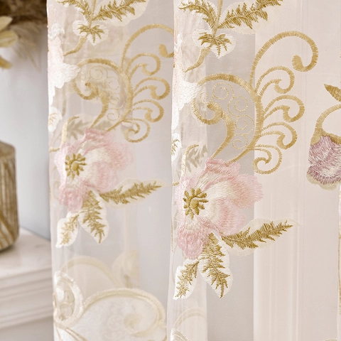 Cortinas Opacas Bordadas Spliced Estilo Europeo Floral Jacquard Malla Paneles De Ventana Para Sala Decoración Elegante