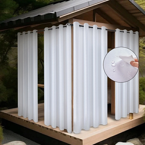 Tende Da Esterno Impermeabili Per Gazebo Jacquard Motivo Foglia Geometrico Bianco Occhielli Poliestere Oscurante