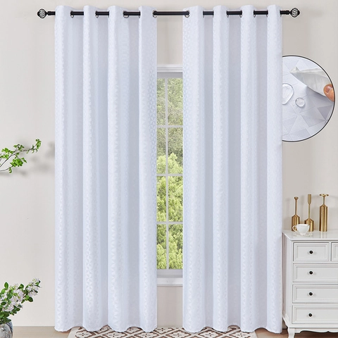 Witte Waterdichte Gordijnen Voor Buiten Jacquard Polyester Geometrisch Bladpatroon Ringontwerp Voor Paviljoen Terras Balkon