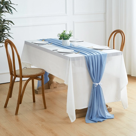Französischer Stil Chiffon Tischläufer Einfarbig Durchsichtige Tischdecke Mit Band Für Hochzeit Party Bankett Haus Dekoration