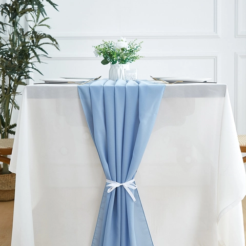 Französischer Stil Chiffon Tischläufer Einfarbig Durchsichtige Tischdecke Mit Band Für Hochzeit Party Bankett Haus Dekoration
