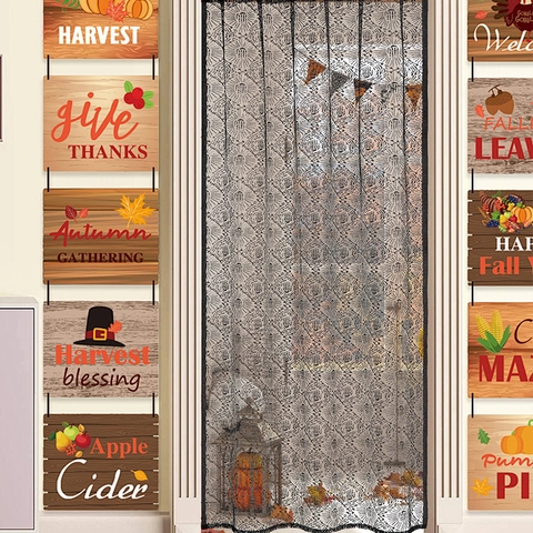 Halloween Door Curtain Black Lace Spiderweb Skull Gothic Hollow Polyester Decor For Party Home Window
