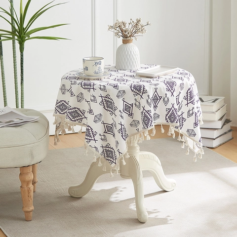 Noords Boheems Tafelkleed Kwastjes Franje Geometrie Gedrukt Stofvrij Oliebestendig Polyester Katoen Mix Tafelkleed Voor Eetkamer Decoratie Thuis