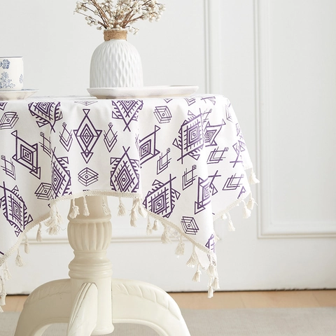 Noords Boheems Tafelkleed Kwastjes Franje Geometrie Gedrukt Stofvrij Oliebestendig Polyester Katoen Mix Tafelkleed Voor Eetkamer Decoratie Thuis