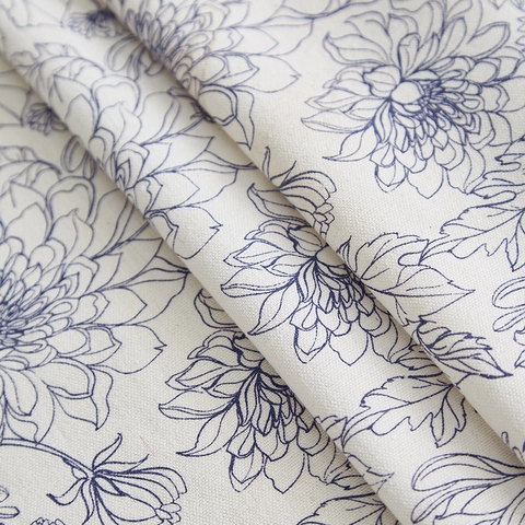 Nordic Pastoral Style Tablecloth Polyester Cotton Blend Blue Floral Print Dustproof Heat Resistant Table Cover With Tassels