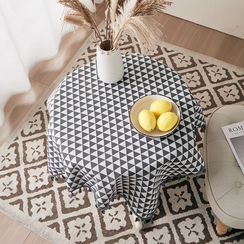 Geometric Triangle Tablecloth Nordic Style Cotton Linen Blend Heat Resistant Dustproof With Tassels Home Decor