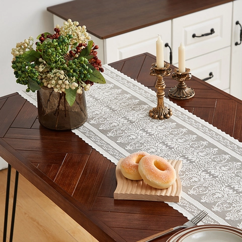 Camino De Table Encaje Hueco Borla Punto Diseño Floral Vintage Para Mesa De Comedor Mesa De Centro Decoración Moderna