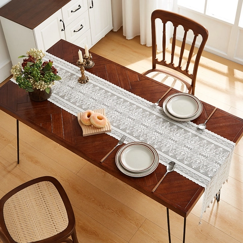 Camino De Table Encaje Hueco Borla Punto Diseño Floral Vintage Para Mesa De Comedor Mesa De Centro Decoración Moderna
