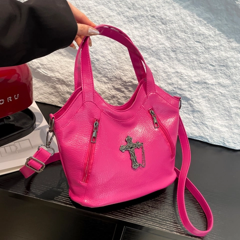 Borsa A Tracolla Gothic Punk Da Donna Borsa A Mano In Pelle PU Con Ciondolo A Croce In Metallo Catena Cerniera Decorativa