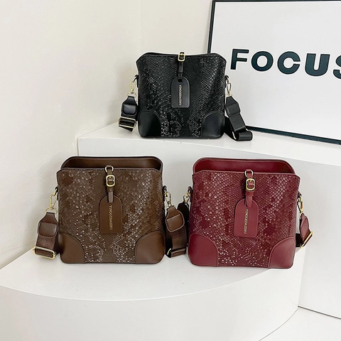 Bolso de Cubo para Mujer con Patrón de Serpiente Cuero PU Correa Ancha Gran Capacidad Bolso Bandolera Moda Mujer