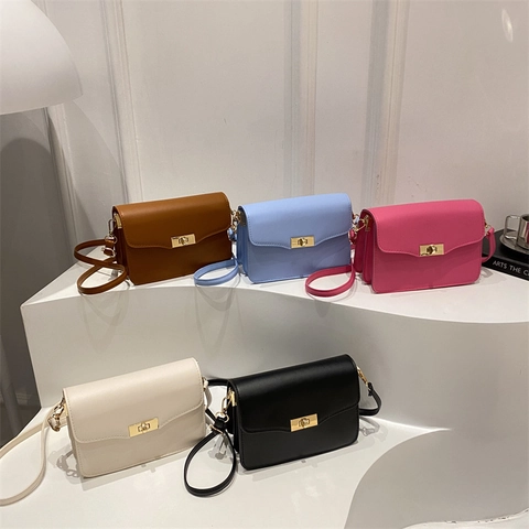 Retro PU Leather Crossbody Bag Small Square Shoulder Purse With Gold Turn Lock Multi Layer Organ Design For Women