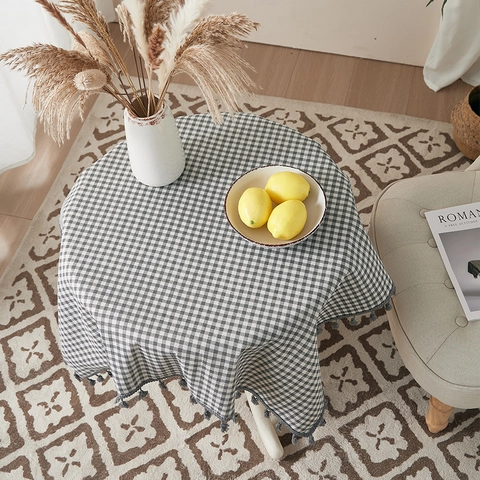 Gingham Karo Tischdecke Baumwolle Polyester Mischung Mit Quasten Fransen Staubdicht Hitzebeständig Nordischer Stil