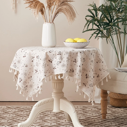 Tovaglia In Cotone E Lino Con Motivo Floreale Pastorale Con Nappine Antipolvere Termoisolante Vintage