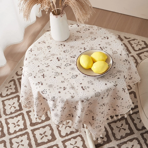 Tovaglia In Cotone E Lino Con Motivo Floreale Pastorale Con Nappine Antipolvere Termoisolante Vintage