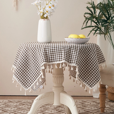 Nappe À Carreaux Mélange Coton Lin À Franges Couverture De Table Pour Salle À Manger Table Basse Style Nordique Antipoussière