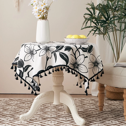 Tischdecke Baumwolle Leinen Blumenmuster Mit Quasten Nordischer Stil Hitzebeständig Staubdicht Esstisch Abdeckung