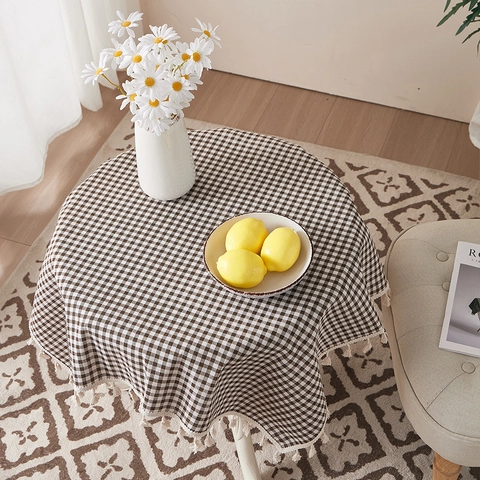 Nappe À Carreaux Mélange Coton Lin À Franges Couverture De Table Pour Salle À Manger Table Basse Style Nordique Antipoussière