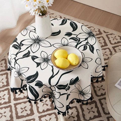 Tischdecke Baumwolle Leinen Blumenmuster Mit Quasten Nordischer Stil Hitzebeständig Staubdicht Esstisch Abdeckung