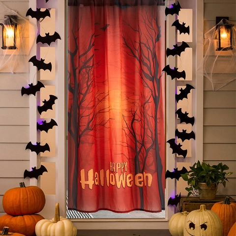 Halloween Türvorhang Hintergrund Polyester Gruseliger Baum Fledermaus Happy Halloween Festliche Party Deko