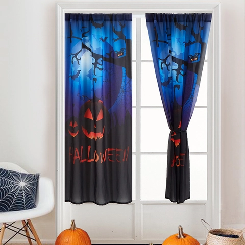 Halloween Door Curtain PET Fabric Pumpkin Bat Spider Web Print Backdrop Scary Creepy Festive Doorway Window Decoration