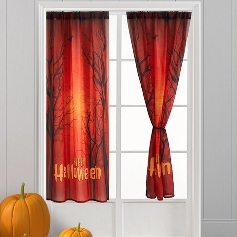 Halloween Türvorhang Hintergrund Polyester Gruseliger Baum Fledermaus Happy Halloween Festliche Party Deko