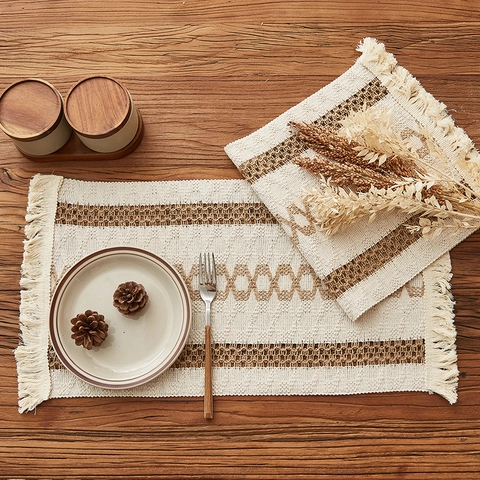 Bohemian Woven Cotton Linen Placemat With Tassels Geometric Pattern Heat Resistant Farmhouse Table Mat For Dining Room Kitchen Decor