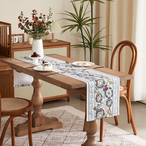 Vintage Chinese Style Floral Printed Table Runner Polyester Fabric Decorative Tablecloth For Dining Room Home Party Decoration