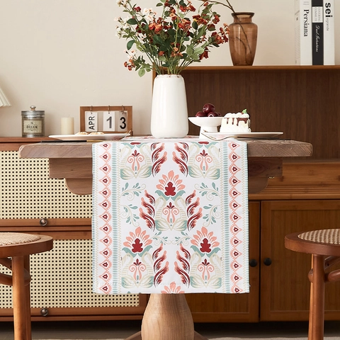 Vintage Tischläufer Mit Blumenmuster Boho Stil Leinenoptik Polyester Dekoration Für Esstisch Couchtisch Wohndekor