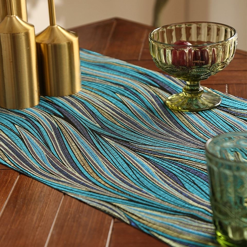 Modern Luxury Table Runner Jacquard Polyester Cotton Wave Pattern With Tassels For Dining Table Coffee Table Decor