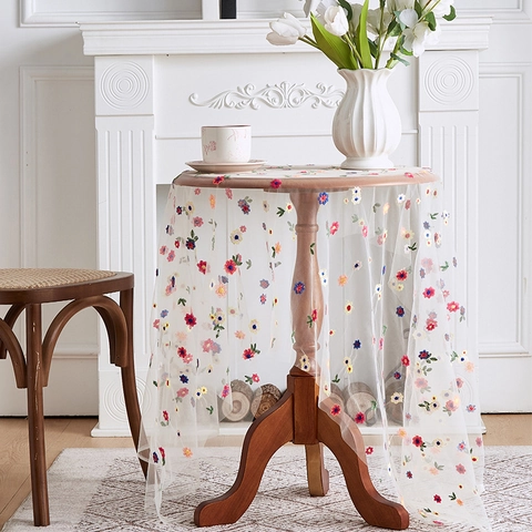 Landhausstil Blumen Stickerei Spitze Tischdecke Amerikanisch Retro Netz Tischdecke Für Küche Esszimmer Zuhause Dekoration