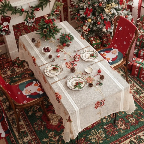 Christmas Embroidery Lace Tablecloth Hollow Rectangular Dining Table Cover With Bells Bows Patterns Holiday Home Decoration