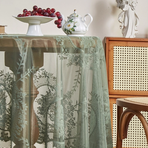 Französische Pastorale Spitze Tischdecke Hohl Blumenmuster Mesh Wellenrand Vintage Staubdicht Dekor Für Esstisch