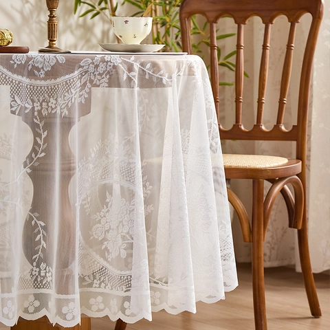 Französische Pastorale Spitze Tischdecke Durchbrochene Florale Dekorative Tischabdeckung Für Esszimmer Couchtisch Vintage Stil
