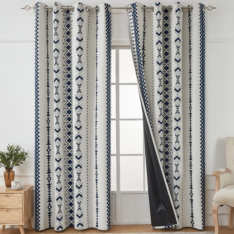 Blackout Window Curtains Polyester Cotton Grommet Top Geometric Floral Print Nordic Style For Living Room Bedroom