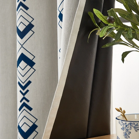 Blackout Window Curtains Polyester Cotton Grommet Top Geometric Floral Print Nordic Style For Living Room Bedroom