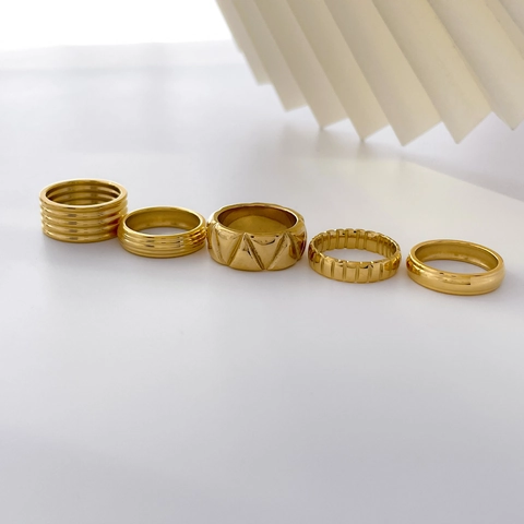 Geometrische Mehrlagige Ringe 18K Vergoldet Edelstahl Texturierte Stapelbare Band Schmuck Frauen Schick