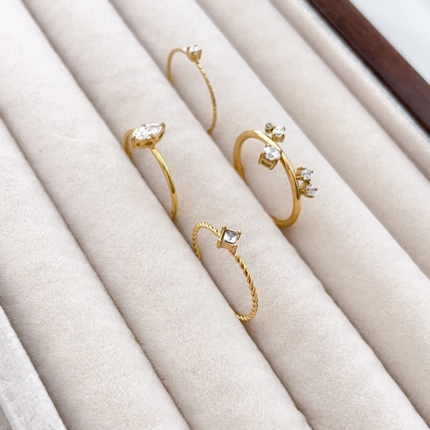 Minimalistische Zirkon Ringe Für Frauen Edelstahl 18K Vergoldet Dünn Stapelbar Geometrischer Fingerschmuck Chic Elegant