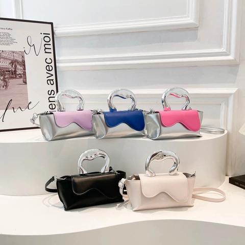 Borsa A Tracolla Donna Pelle PU Colore A Contrasto Patta Borsa A Mano Spalla Moda Casual Stile Moderno