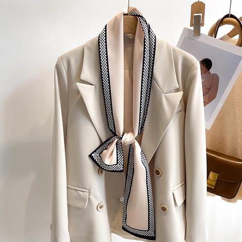 Foulard In Raso Sintetica Donna Stretto Lungo Twilly Fascia Per Capelli Decorazione Borsa Motivo Geometrico Accessorio Di Moda Elegante
