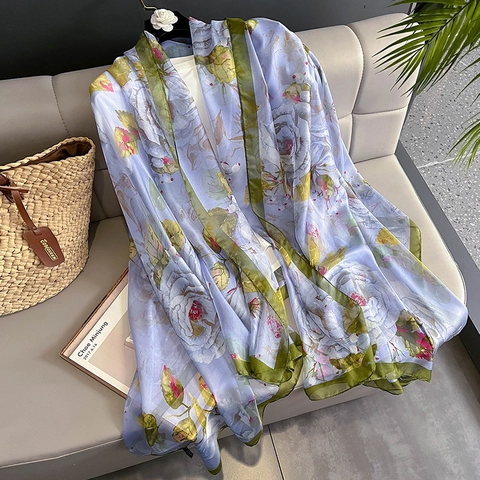 Sciarpa Scialle Oversize Con Stampa Floreale Leggero Chiffon Protezione Solare Copricostume Da Spiaggia Accessorio Di Moda Per Donna