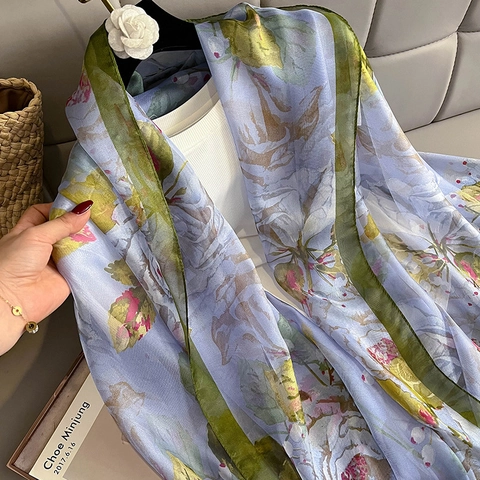 Sciarpa Scialle Oversize Con Stampa Floreale Leggero Chiffon Protezione Solare Copricostume Da Spiaggia Accessorio Di Moda Per Donna