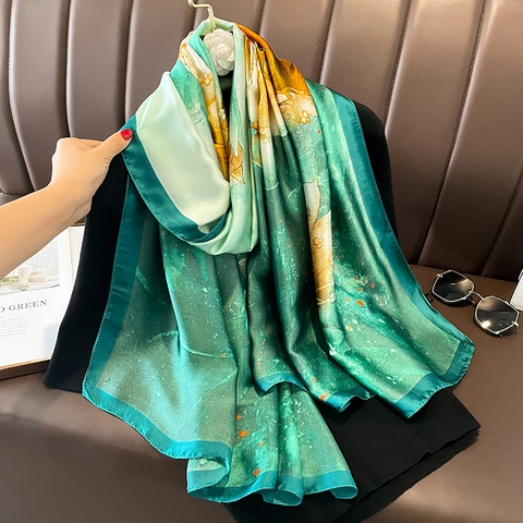 Blumendruck Schal Halstuch KunstSatin Polyester Großer Farbverlauf Glänzend Strand Sonnenschutz Elegant Damen Accessoires