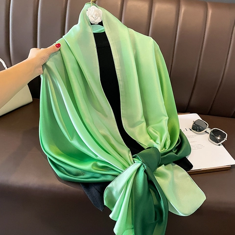 Fashion Gradient Long Scarf Women Ombre Satin Satin Like Shawl Oversized Smooth Wraps For Spring Autumn Winter