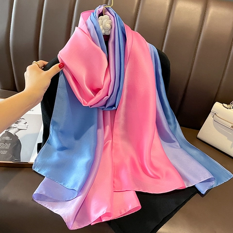 Fashion Gradient Long Scarf Women Ombre Satin Satin Like Shawl Oversized Smooth Wraps For Spring Autumn Winter