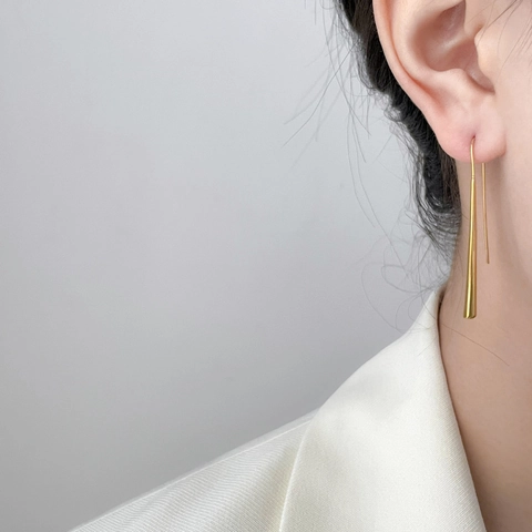 Titanium Steel Hoop Earrings 18K Gold Plated Geometric Bamboo Joint Multi Layer Water Drop Minimalist Jewelry For Women