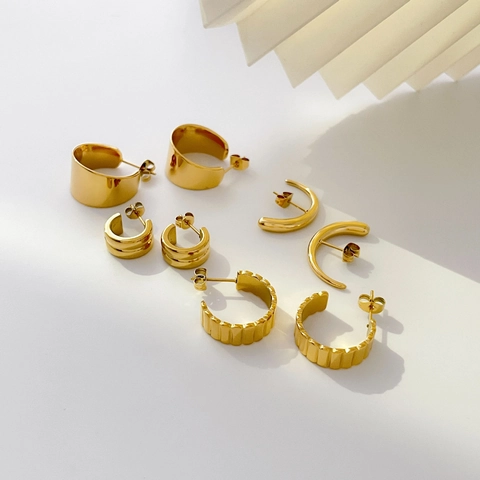 Minimalist C Shaped Hoop Stud Earrings Stainless Steel High Polish Geometric Gold Plated For Women Modern Jewelry