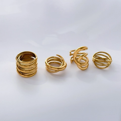 Meerlaagse Wikkelring Van Titaniumstaal 18K Verguld Onregelmatige Kruiscurve Abstracte Minimalistische Sieraden Voor Dames