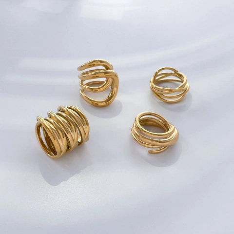 Meerlaagse Wikkelring Van Titaniumstaal 18K Verguld Onregelmatige Kruiscurve Abstracte Minimalistische Sieraden Voor Dames
