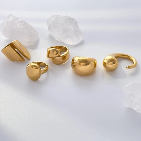 Anelli Chunky Minimalisti Per Donna Acciaio Al Titanio Placcato Oro Fascia Larga Geometrica Gioielli Estetici Chic